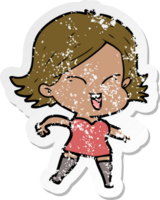 distressed sticker of a happy cartoon girl png