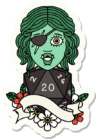 sticker of a half orc rogue with natural twenty dice roll png