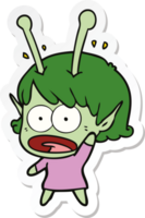 sticker of a cartoon shocked alien girl png