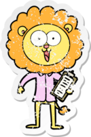 bedrövad klistermärke av ett lyckligt tecknat lejon png