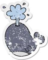 distressed sticker of a cartoon spouting whale png