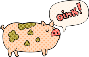 dibujos animados gruñendo cerdo con habla burbuja en cómic libro estilo png