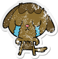 distressed sticker of a cute cartoon dog crying png