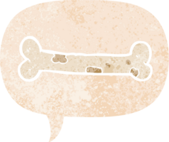 cartoon bone with speech bubble in grunge distressed retro textured style png