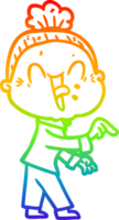 rainbow gradient line drawing of a cartoon happy old woman png