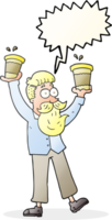 hand drawn speech bubble cartoon man with coffee cups png