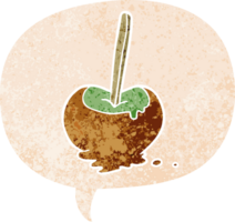 cartoon toffee apple with speech bubble in grunge distressed retro textured style png