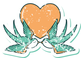 iconic distressed sticker tattoo style image of swallows and a heart png