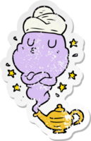 distressed sticker of a cartoon genie png