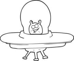 hand drawn black and white cartoon spaceship png