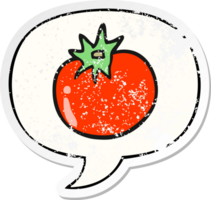 dessin animé tomate avec discours bulle affligé affligé vieux autocollant png