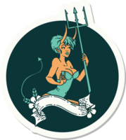 sticker of tattoo in traditional style of a pinup devil girl with banner png