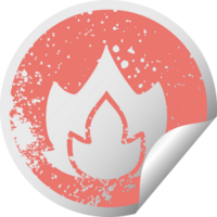 distressed circular peeling sticker symbol of a fire png