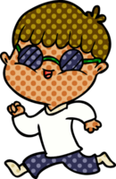 cartoon boy wearing sunglasses and running png