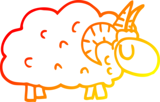 warm gradient line drawing of a cartoon sheep with horns png