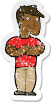 retro distressed sticker of a cartoon muscular man png