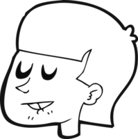 hand drawn black and white cartoon man biting lip png