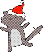 hand drawn comic book style illustration of a dancing cat wearing santa hat png