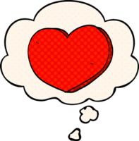 dibujos animados amor corazón con pensamiento burbuja en cómic libro estilo png
