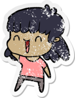 distressed sticker of a cartoon happy girl png