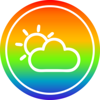zon en wolk circulaire icoon met regenboog helling af hebben png