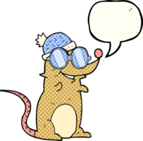 mão desenhado quadrinho livro discurso bolha desenho animado rato vestindo óculos e chapéu png