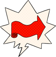 cartoon pointing arrow with speech bubble in comic book style png