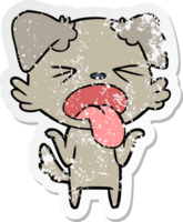 distressed sticker of a cartoon disgusted dog shrugging shoulders png