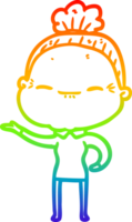 rainbow gradient line drawing of a cartoon peaceful old woman png