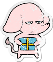 distressed sticker of a annoyed cartoon elephant png