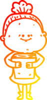warm gradient line drawing of a cartoon happy old woman png