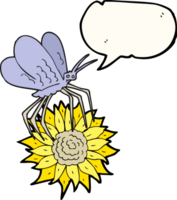 mão desenhado discurso bolha desenho animado borboleta em flor png