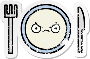 distressed sticker of a cute cartoon dinner plate png