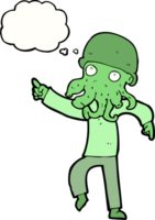 cartoon alien man dancing with thought bubble png