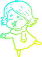 cold gradient line drawing cartoon girl pulling face png