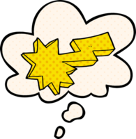 cartoon lightning strike and thought bubble in comic book style png