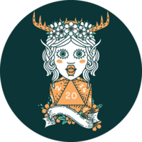 elf druid character with natural twenty dice roll icon png