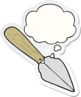 cartoon garden trowel and thought bubble as a printed sticker png
