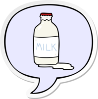 dessin animé pinte de lait frais et autocollant bulle png