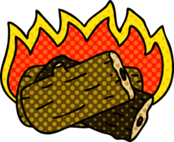 quirky comic book style cartoon burning log png