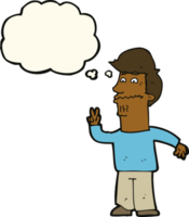 cartoon man giving peace sign with thought bubble png