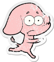 distressed sticker of a cartoon unsure elephant running away png