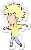 retro distressed sticker of a cartoon boy png