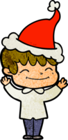getextureerde cartoon van een gelukkige jongen die een kerstmuts draagt png