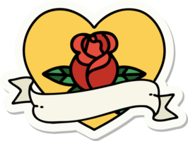 adesivo estilo tatuagem de uma rosa de coração e banner png