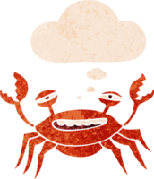 crabe de dessin animé et bulle de pensée dans un style texturé rétro png