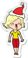 klistermärke tecknad av en glad kvinna som bär tomtehatt png