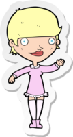 sticker of a cartoon waving woman png