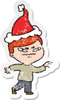 caricature d'autocollant en détresse d'un homme en colère pointant portant un bonnet de noel png