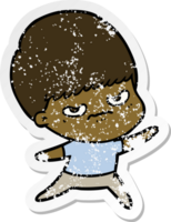 distressed sticker of a cartoon angry boy png